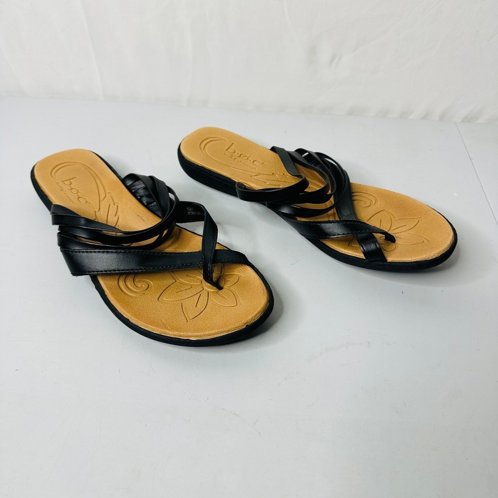 BOC Born Concept Black Strappy Toe Loop Slide Sandals Womens 10M